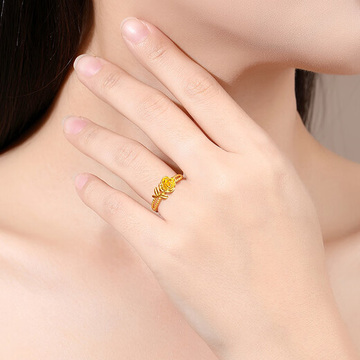 Chinese gold gold ring for girls pure gold double layer rose live ring Valentine's Day gift for girlfriend and wife's birthday pure gold double layer rose ring
