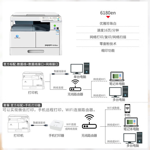 柯尼卡美能达 6180en 205i 215i 225i A3打印机复印机办公黑白激光网络大型商用 205i标配（网络打印复印+U盘彩色扫描） 2，标配+底柜（落地移动/存物/垫高/防潮）