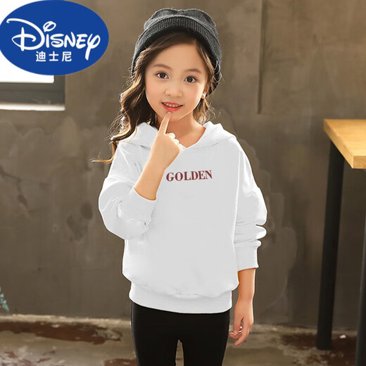 Disney girls sweatshirt thin spring and autumn 2023 new fashionable and versatile hooded jacket medium-sized children's loose top trendy white (GOLDEN) 120 (35-40Jin [Jin equals 0.5 kg])