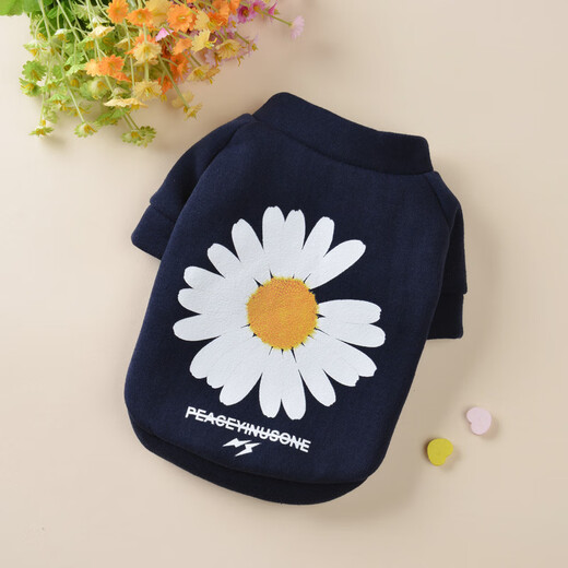 CLCEY Internet celebrity clothes autumn and winter fashion pet sweatshirt dog knitted sweatshirt cat clothing pet printing warm clothing sweatshirt navy daisy XXL