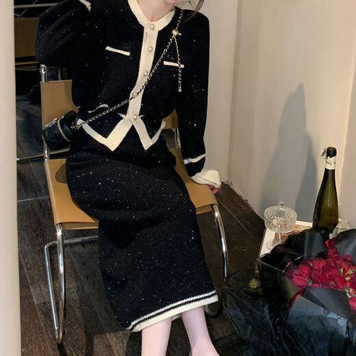 Dofinison Red Dress Autumn and Winter Women's Clothing 2024 New Tea Style Small Fragrance Style New Year's Jersey Wear a Complete Suit Red Suit One Size