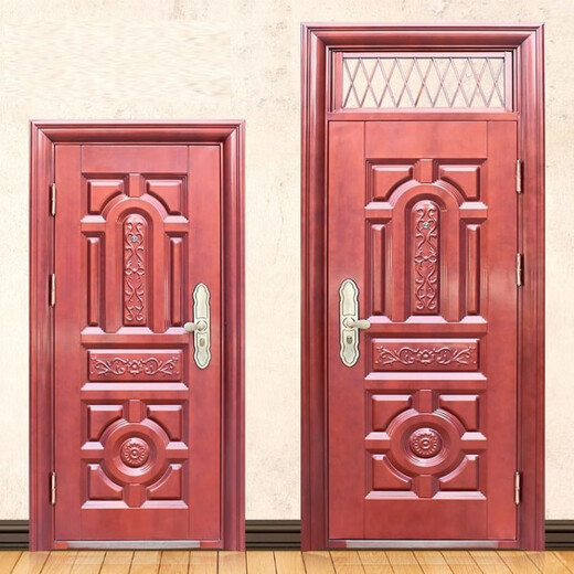 Противоугонная дверь Qinkai с имитацией меди, защитная дверь с фрамугой, вентиляция, входная дверь, стальная дверь, бытовая дверь, красная дверь, бытовая противоугонная дверь, выходная дверь 380/квадрат