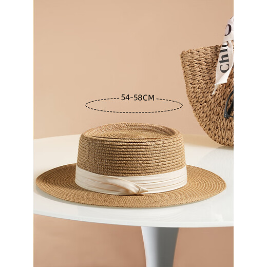 Meman Flat Top Strohhut Frauen französischer Strohhalm 2025 Neues Sommer großer Schwimon Hut Meer Urlaub Sun Hut 1# Konkave Top Black-up verbessert weiche Top [Hut Brim 8cm]