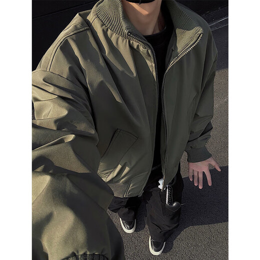 NYING silhouette windproof flight jacket men's 25 spring and autumn new American trendy brand cleanfit handsome stand collar H1039 military green XL (125-145Jin Jin equals 0.5 kg)