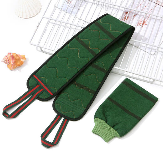 Extra coarse sling sling long bath towel double-sided adult back rub magic bath towel strong mud wiping sling extra thick 550D-pull sling + gloves dark green
