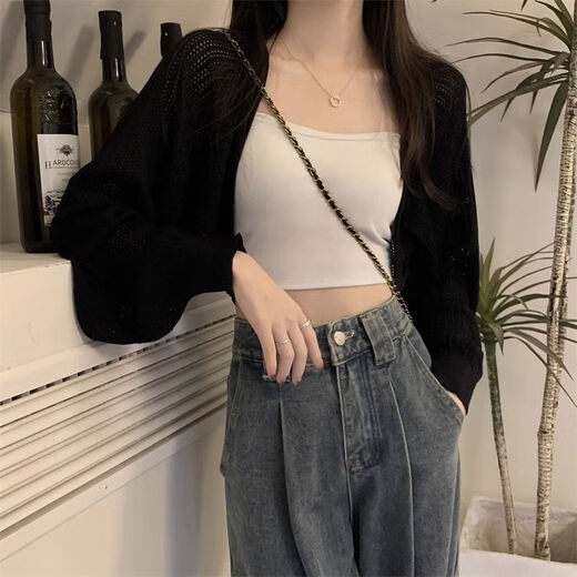 荣西图（RONGXITU）夏季镂空防晒长袖针织衫女装2024新款宽松空调衫杏色短款开衫上衣 891灰【9711+限时89】 L 建议100-110斤
