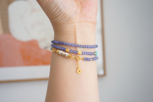 Lierui natural tanzanite multi-circle bracelet and necklace dual-use model with turquoise pearls 925 silver five-stripe butterfly