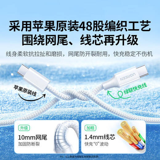 Greenlink double-ended Type-C data cable PD60W fast charging C to C car suitable for Apple 17/16/15 charging cable iPhone16e/15ProMax Huawei Honor mobile phone hot model 1.5 meters PD60W-Apple 17-15 homogeneous weaving