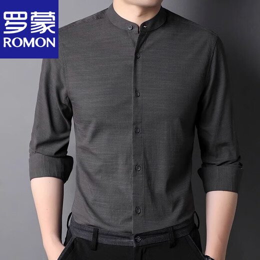 罗蒙（ROMON）小立领棉衬衫男2025年春秋长袖衬衣休闲内搭中华领薄款 9930款白色 165/S