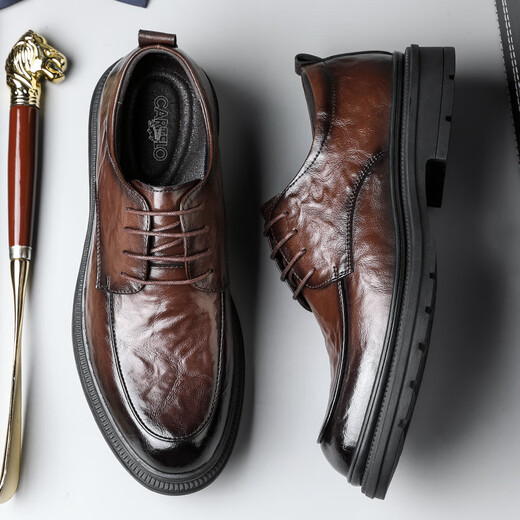 
CARTELO British hand-grabbed leather shoes for men business soft cowhide men's shoes formal shoes men's leather shoes 9758 brown 42