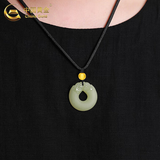 CHINA GOLD Hetian Jade Peace Buckle Pendant Men's and Women's Transfer Beads and Jade Pendant Necklace Pendant Valentine's Day Birthday Gift for Boyfriend Delivery Today/Next Day Peace Buckle Necklace
