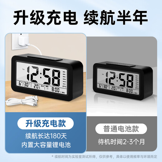 BBA Alarm Clock Rechargeable Large Volume Intelligent Temperature Electronic Alarm Clock 2025 New Children's and Students' Dedicated Wake-up Artifact Desktop Clock Essential for School Start Black Voice Time