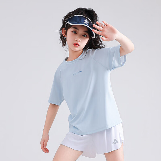 NICKYBABY女童运动套装儿童2025新款夏季大童跑步网球服短袖短裤速干两件套 9922白色+18426紫色短裤【套装】 120