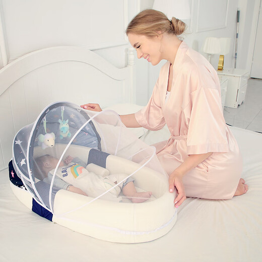 Yellow skin portable bed-in-bed baby crib newborn bb nap bed bionic anti-vomiting jump bed anti-pressure gold high-end model Tiffany blue
