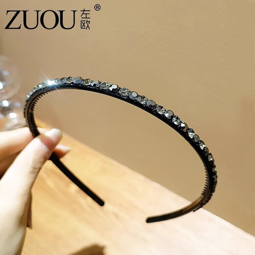 Zuoou Korean high-end rhinestone hairpin hairband for women with bangs and forehead hairpin hairband simple broken hair versatile hairband black gray