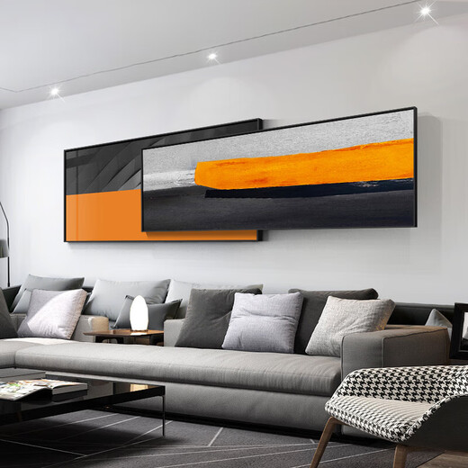 木典兴现代简约客厅装饰画沙发背景墙挂画办公室大气叠加抽象壁画 A-掠影亮橙色 50*12040*120 轻奢金 油画布