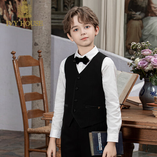 IVY HOUSE Ivy children's clothing for boys and older children in autumn new style classic simple long-sleeved white shirt college breathable cotton white ((bow tie not included)) 120cm