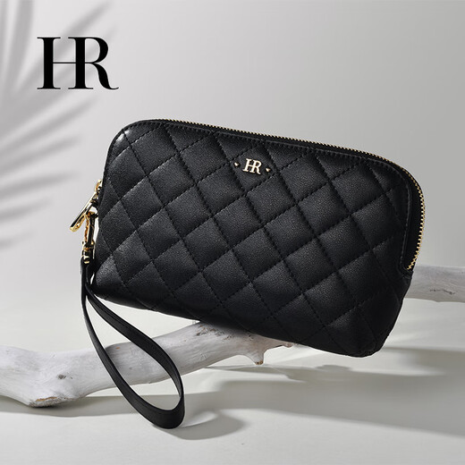 HR Helena bag women's clutch bag mobile phone bag first layer cowhide rhombus hand bag clutch bag birthday gift black