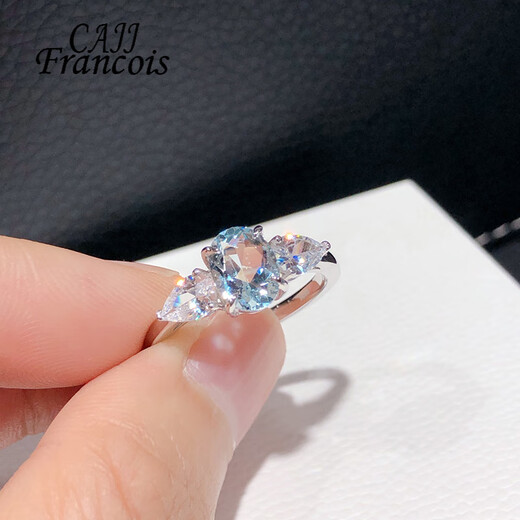 CAJJ Francois 1.2 carat aquamarine ring women's natural colored gemstone 925 silver inlaid jewelry accessories design sense No. 12