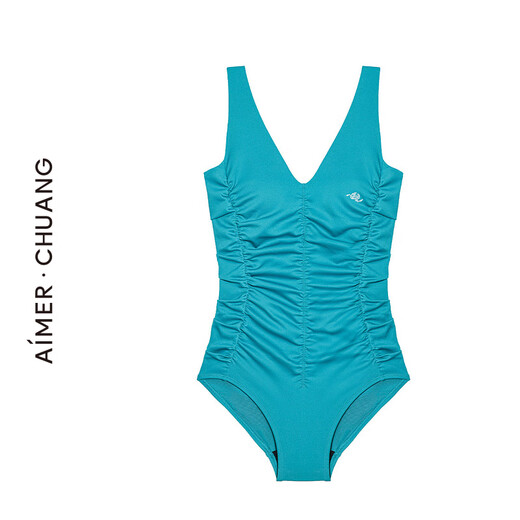 Admiration Clearance Removal Creation Swimsuit Women's Ceremony 4-pleat V-neck Beautiful Back One-piece Swimsuit CA681211 Turquoise Blue A3A S