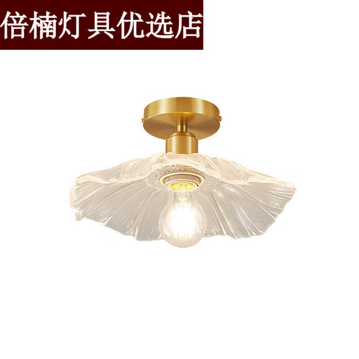 Dujiaxing Balcony Lamp Internet Celebrity Aisle Lamp Corridor Lamp Retro Lotus Leaf Ceiling Lamp Entry Porch Light Door Full Copper Lotus Leaf Ceiling Style 28cm (Sends Warm Light
