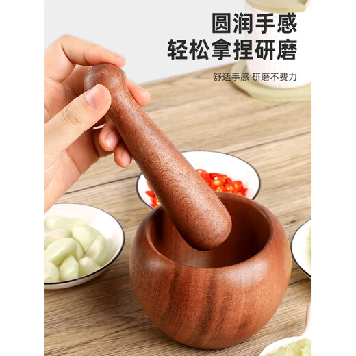 Craftsman Time Wooden Manual Garlic Pounding Artifact Crush Garlic Press Garlic Mash Jar Pound Medicine Jar Grinding Bowl Garlic Mortar Natural Mahogany Core Wooden Garlic Pounder (Small) Spoon