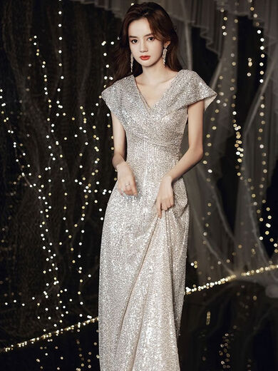 Lingkaqi Bankett Abendkleid Frauen Silber Bankett Abendkleid 2023 Neue High-End