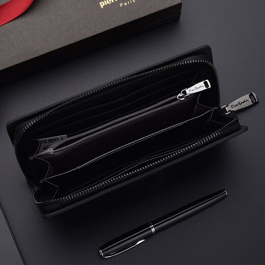 Pier Cardin Herren Handtasche Geschäft Langes Kuhpferds Brieftasche Reißverschluss Ticket Clip Wallet Clutch Geschenkbox für Freund Dad Geschenk Geschenk, um Reichtum und Segen anzuziehen
