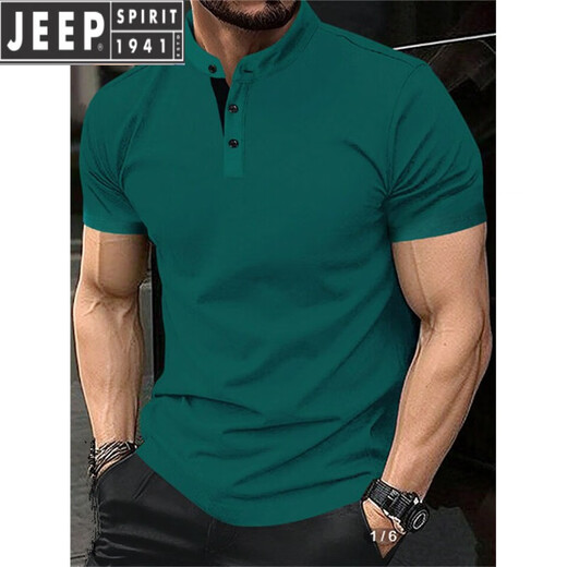 Jeep Spirit2025 Sommer Slim Polo Shirt T-Shirt Männer Europäische und amerikanische Männer Kurzarmknöpfe Henry Kragen Business Sport Polo Shirt Grau 2xl
