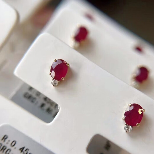 Pu Lian 18K gold pigeon blood red ruby earrings for women light luxury high-end cinnabar. Zhi egg-shaped new earrings sterling silver diamond new gold ruby earrings 18K