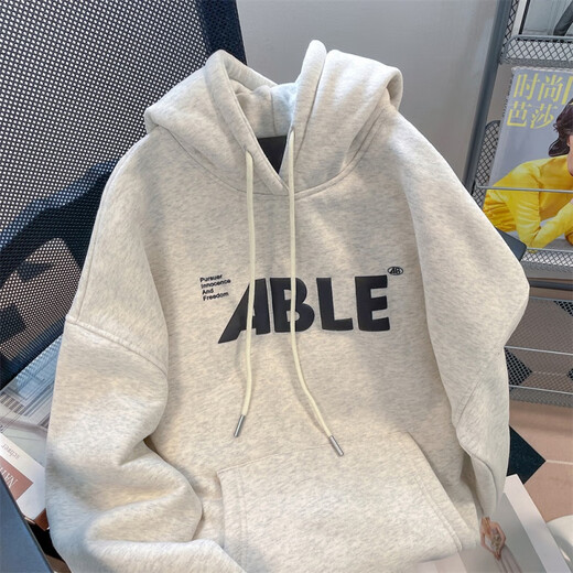 
NASAWASSUP American retro casual hooded sweatshirt for men and women spring and autumn loose oversize couples versatile coat light gray 6197 winter plus velvet XL [recommended 130-150Jin [Jin equals 0.5 kg]]