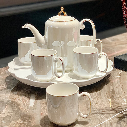 Zhengye high-end household cup tea set complete set housewarming gift moving gift water cup set for newlyweds wedding gift new Chinese style pearlescent white 8-piece set gift box