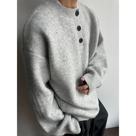 XUANSENTU light gray Henry collar velvet sweater men's autumn and winter lazy style sweater thickened American polo trend gray upgraded model 95% users choose 2XL