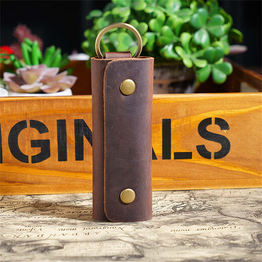 Patriot Cow (Aiguoniu) Herren verrückter Pferdeder Leder handgefertigt Frauen kleine einfache Retro Cowide Tür Koffer Beutel Lock Haushalt Key Bag Kaffee Kaffee