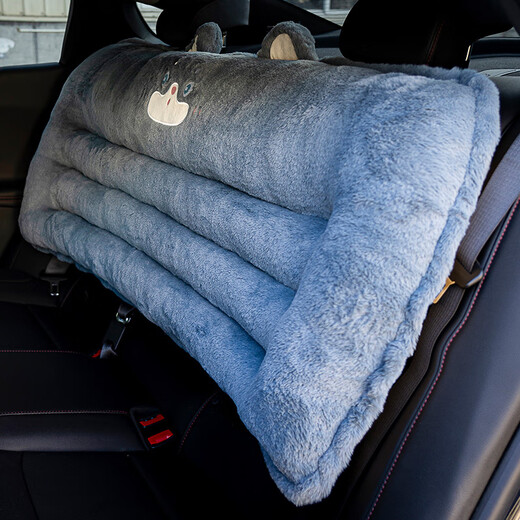 博紫适用汽车坐垫后排座椅靠背加厚车后座垫子椅子屁垫椅垫毛绒座垫秋 灰色哈士奇[靠背]13555厘米 [仿兔毛绒面料底部防滑带卡扣]