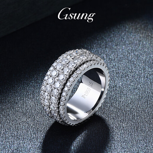 GsunG baby's breath ring platinum PT950 ring men's moissanite ring rotatable platinum ring solid ring priced by gram, contact customer service before bidding