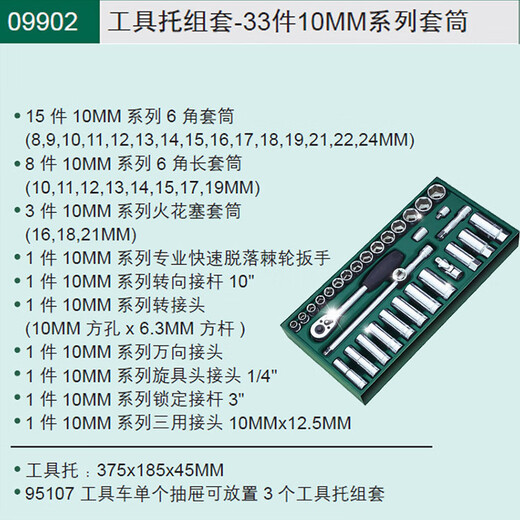 世达工具托组套系列扳手公制英制开口梅花套筒套装 0990109015 9901工具托组套-66件6.3MM系列 43