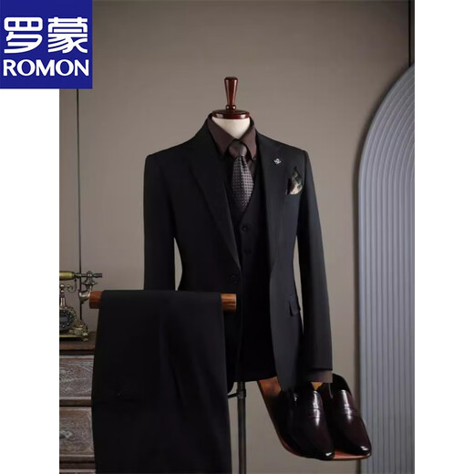 ROMON fashion striped suit suit men's business casual banquet wedding dress professional formal suit men's suit black (suit + trousers) XL 52 (125-138Jin Jin equals 0.5 kg)