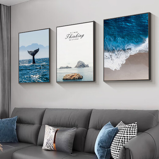 Long temps pas de voir la décoration de salon peinture moderne sofa sofa fond mur suspendu peinture de paysage en mer triple peinture murale