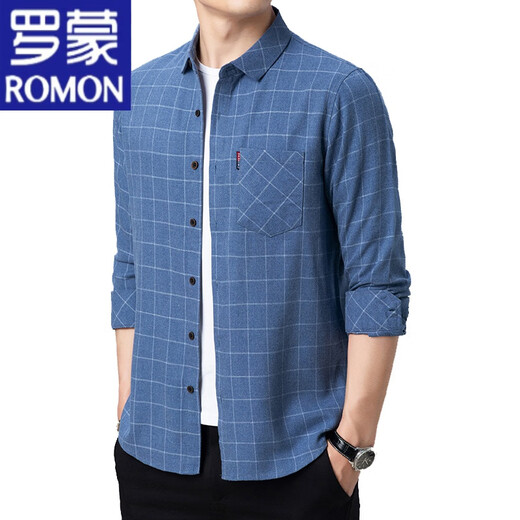 Romon Pure Cotton Long Ärmeln für Männer im Frühling und Sommer dünne mittlere und ältere Männerplaid losen großer Baumwollhemd für Männer, langärmelig dünn 6623 grau 175/xl empfohlen 135-145jin [Jin gleich 0,5 kg]