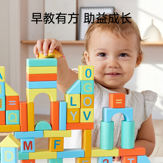 Hape102粒桶装木质大颗粒拼装数字积木1-3岁男女孩早教玩具节日礼物 102粒桶装木质大颗粒积木E8789