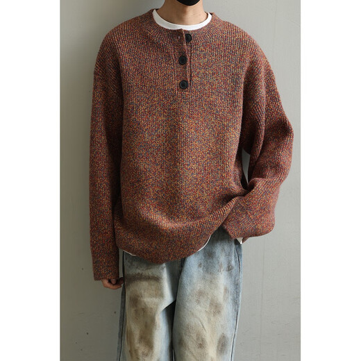 LH store autumn and winter retro lazy style Henry neck sweater boys' round neck sweater jacket light gray sweater upgraded version high quality XXS m