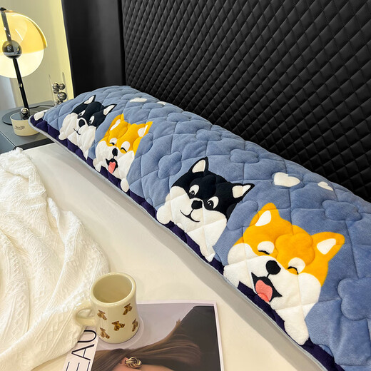 Red Dragonfly Winter Double Couple Style Long Pillow Integrated Long Strip Pillow Parent-Child Large Pillow Core Double Pillow Cover Head Large Pillow Cover Cute Dog [Cotton Milk Fleece is more warmer] Pillow Cover + Pillow Core 48x120cm [1.2 meters bed]