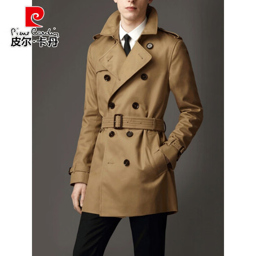 Pier Cardin Spring и осенний бизнес-Trench Coat Новый корейский стиль модный случай повседневной мужской британский молодой длина длина длина длина длина подростка темно-синий 180/92A XL