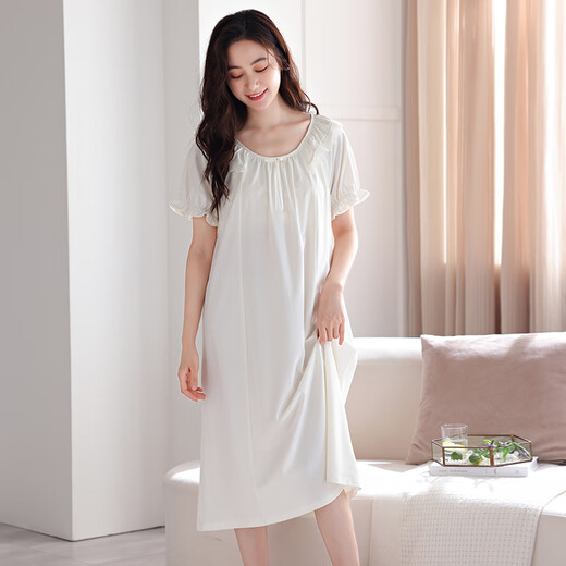 Clolv-Kuss-Nachthemd mit Brustpolster für Frauen Sommer reines Baumwolle dünne Kurzarm mit mittlerer Länge mit einem Pyjama-Kleid von Frauen kann außerhalb der Heimkleidung 702 Meter weiß (mit Brustpolster) 2xl [170-175 cm/140-170jin [Jin gleich 0,5 kg]]