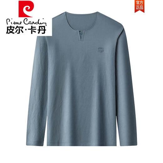 
Pierre cardin Chinese style linen long-sleeved T-shirt men's earth simple cotton linen top ice mercerized cotton daddy suit T-shirt autumn thin C28011 gray blue 17084A L