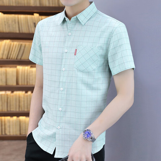 Hualin Fashion Summer Striped Kurzärmel-Hemd Koreaner lässig und vielseitig gutaussehend halbärmelig Hemd Unterwäsche 844 Khaki XL 120-135 Jin [Jin ist gleich 0,5 kg] tragen