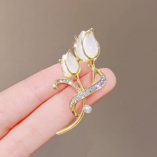 Mays Will Imitation Cat's Eye Tulip Brooch High-end Women's Luxurious Temperament Coat Corsage Exquisite Suit Sweater Pin Accessory Imitation Cat's Eye Tulip Style A