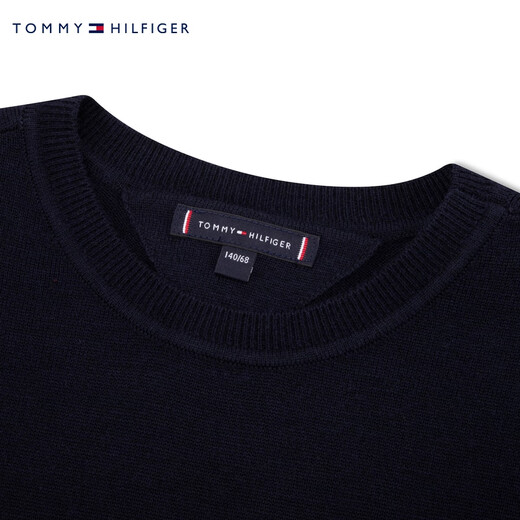 
TOMMY HILFIGER autumn and winter children's clothing for men and women with wool blended jacquard round neck inner top shirt knit sweater 12041 Navy blue 654 6/120cm