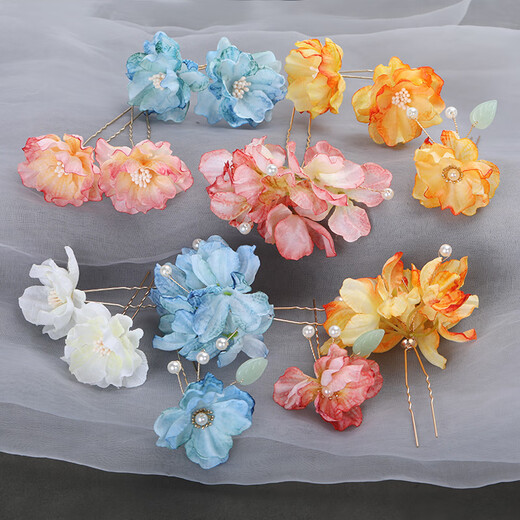 Meng Junchen antique silk flower headdress, permed hairpin, Hanfu hair accessory, flower hairpin U hairpin, children's hairpin, dried flower accessories, aromatic-B-fading pink